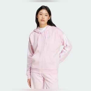Adidas 3 Stripe Full Zip Hoodie And Cuff Pants, Clear Pink/White, Size XL